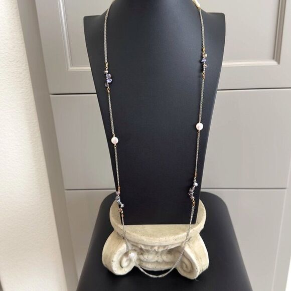 Nakamol Long Strand Chain Pearl Necklace Iridescent button and purple freshwater - Picture 2 of 7